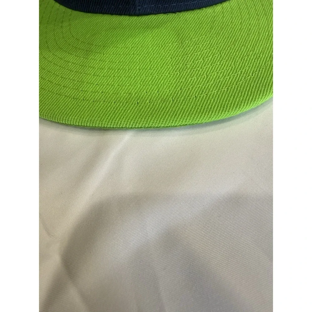 NFL Seattle Seahawks Logo On Dark Navy Blue w/ Lime Green Bill Hat Snapback VGC